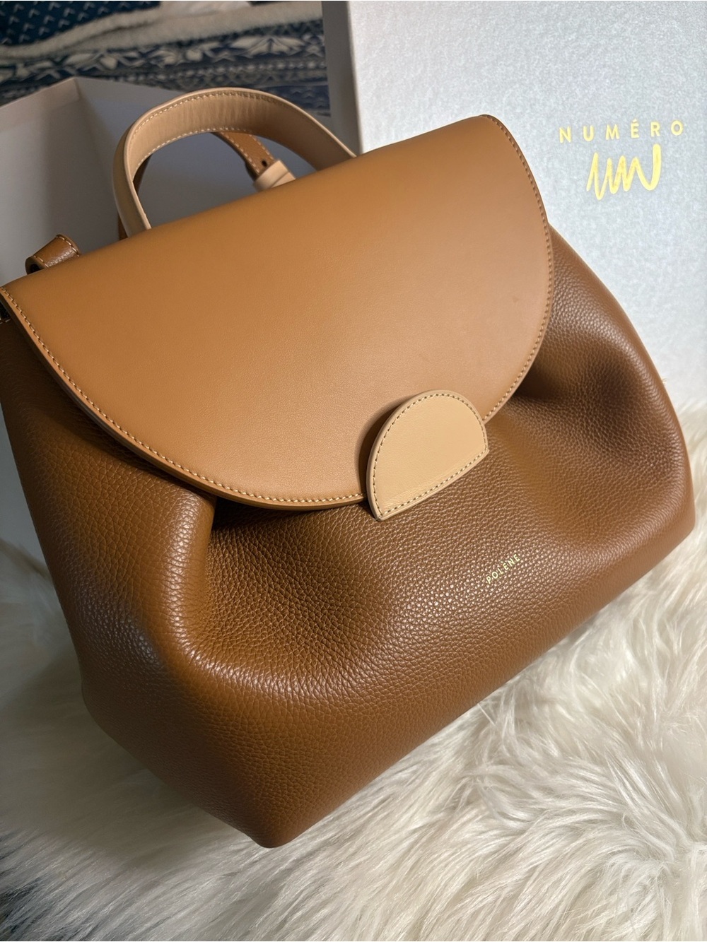 Polene  Numero Un Edition Trio Camel Tan & Cream Leather Crossbody Women's Bag - Picture 7 of 17